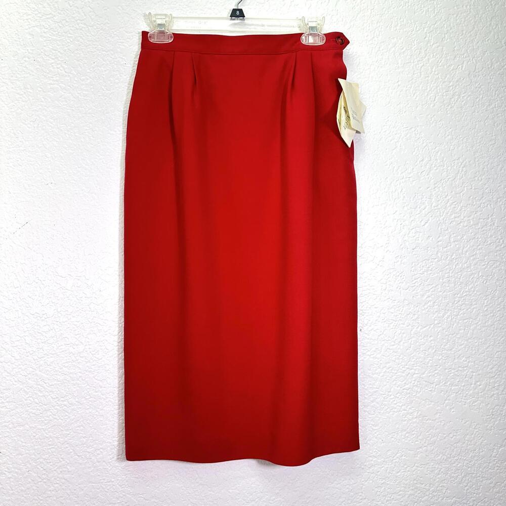 Vtg New Sz 6 Austin Reed Red Wool Skirt Fully Lined Midi Office Work Made In USA